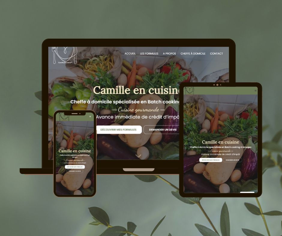 Creation site vitrine cheffe à domicile Limoges Camille en cuisine